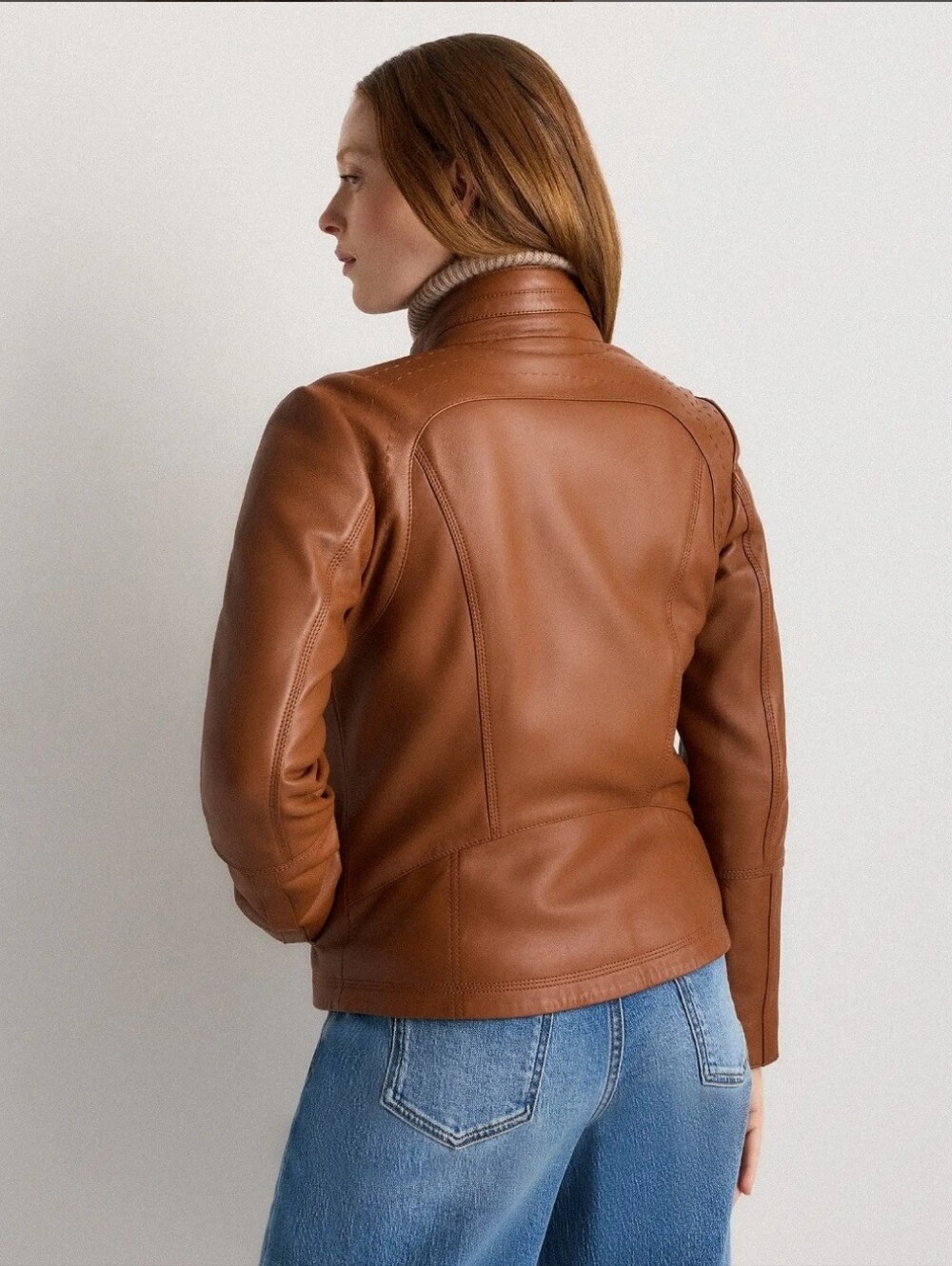 NWT! Quince 100% Leather Cognic Stand Collard Jacket! Woman's Sz. M! (E26) - Picture 8 of 14
